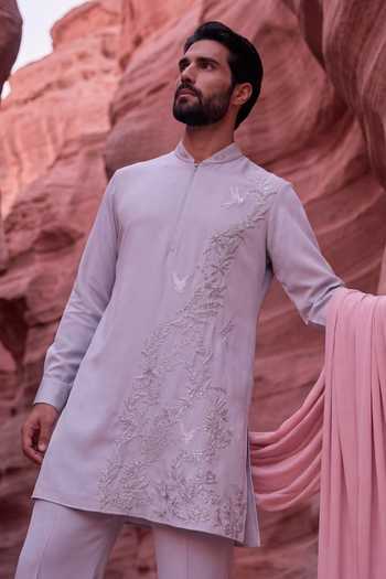 Buy_Amit Arora_Purple Knit Embroidered Kurta And Palazzo Set _Online_at_Aza_Fashions