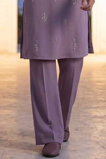 Amit Arora_Purple Knit Embroidered Kurta And Palazzo Set _Online_at_Aza_Fashions