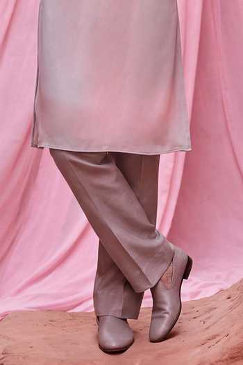 Amit Arora_Beige Knit Embroidered Kurta Set _Online_at_Aza_Fashions