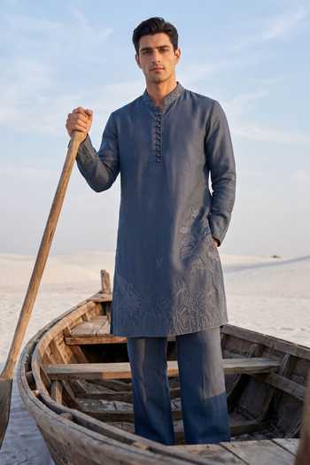 Buy_Amit Arora_Blue Chanderi Silk Placement Embroidered Kurta Set _at_Aza_Fashions
