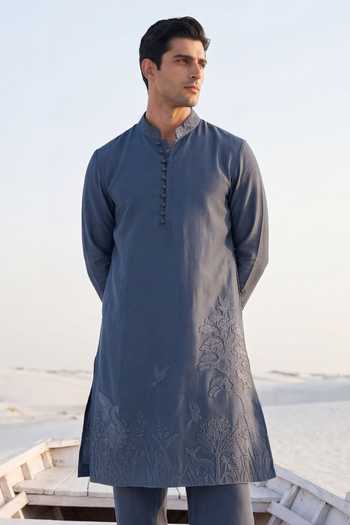 Buy_Amit Arora_Blue Chanderi Silk Placement Embroidered Kurta Set _Online_at_Aza_Fashions