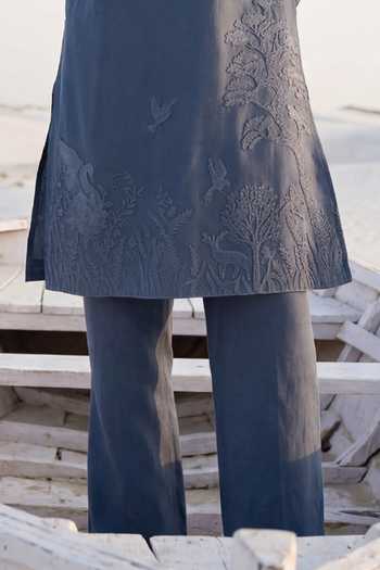 Shop_Amit Arora_Blue Chanderi Silk Placement Embroidered Kurta Set _Online_at_Aza_Fashions