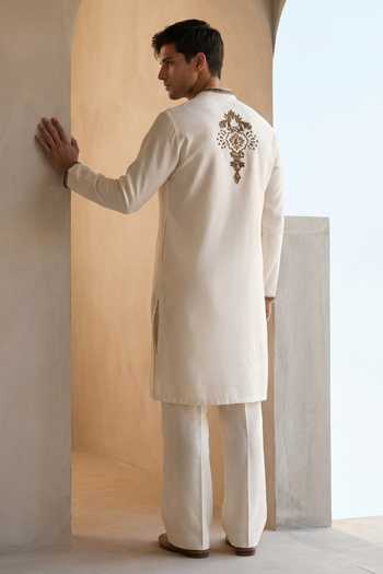 Shop_Amit Arora_Cream Chanderi Silk Kurta And Pant Set _at_Aza_Fashions
