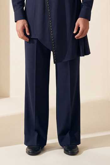 Amit Arora_Blue Knit Asymmetric Kurta Set _Online_at_Aza_Fashions