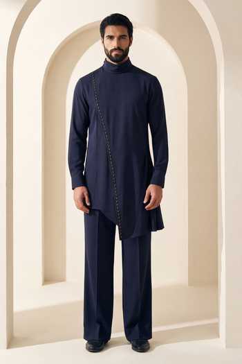 Buy_Amit Arora_Blue Knit Asymmetric Kurta Set _Online_at_Aza_Fashions