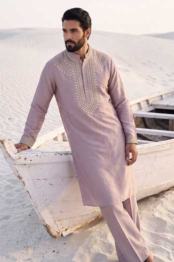 Buy_Amit Arora_Purple Chanderi Silk Kurta And Palazzo Set _at_Aza_Fashions