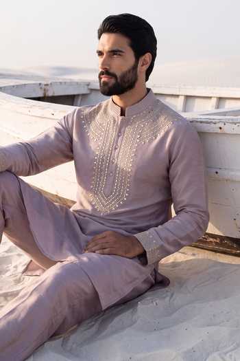 Amit Arora_Purple Chanderi Silk Kurta And Palazzo Set _Online_at_Aza_Fashions