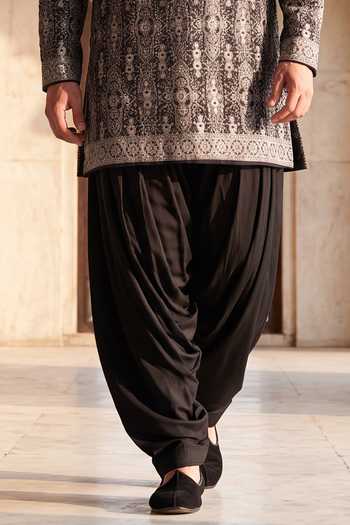 Amit Arora_Black Silk, Cotton, Modal Embroidered Kurta And Salwar Set _Online_at_Aza_Fashions