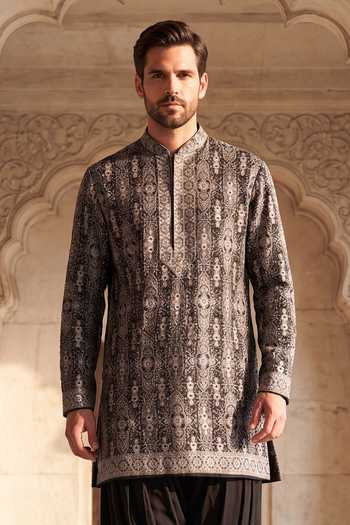 Buy_Amit Arora_Black Silk, Cotton, Modal Embroidered Kurta And Salwar Set _Online_at_Aza_Fashions