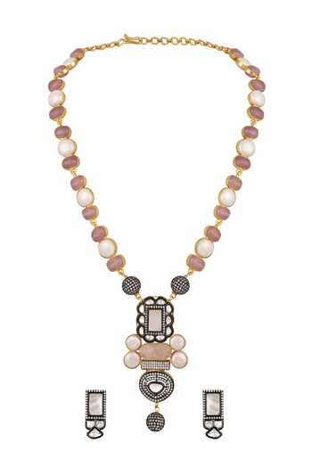 Shop_Hrisha_Multi Color Shell Pearl Embellished Pendant Necklace Set _at_Aza_Fashions