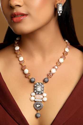 Shop_Hrisha_Multi Color Shell Pearl Embellished Pendant Necklace Set _Online_at_Aza_Fashions