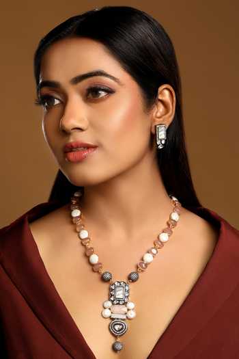 Buy_Hrisha_Multi Color Shell Pearl Embellished Pendant Necklace Set _at_Aza_Fashions