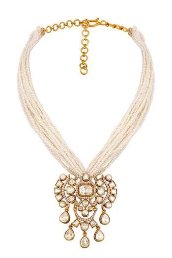 Buy_Hrisha_Gold Plated Cubic Zirconia Embellished Pendant Necklace Set _Online_at_Aza_Fashions