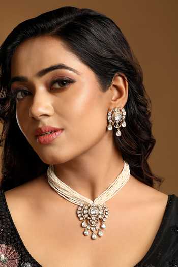 Buy_Hrisha_Gold Plated Cubic Zirconia Embellished Pendant Necklace Set _at_Aza_Fashions