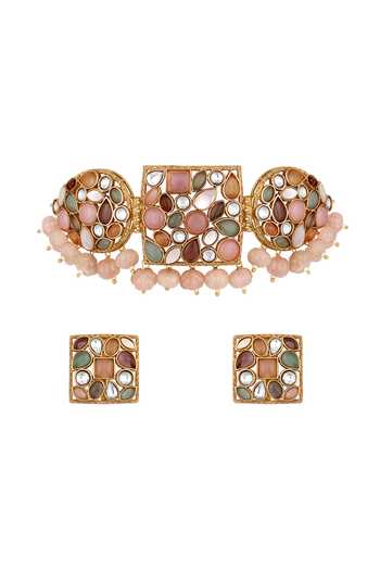 Shop_Hrisha_Multi Color Pearl Embellished Choker Set _at_Aza_Fashions