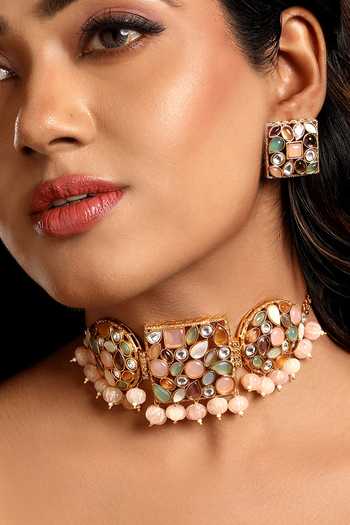 Shop_Hrisha_Multi Color Pearl Embellished Choker Set _Online_at_Aza_Fashions