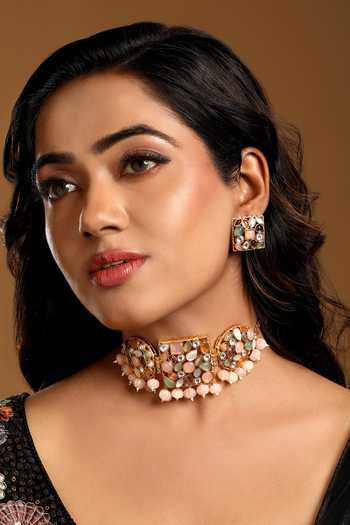 Buy_Hrisha_Multi Color Pearl Embellished Choker Set _at_Aza_Fashions