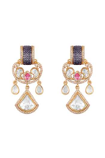Buy_Hrisha_Gold Plated Moissanite Polki Embellished Pendant Necklace Set _Online_at_Aza_Fashions