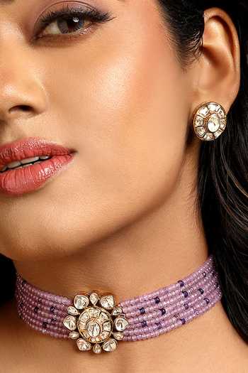 Shop_Hrisha_Purple Agate Stone Embellished Choker Set _Online_at_Aza_Fashions