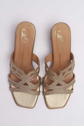 Shop_Nidhi Bhandari_Gold Swarovski Embellished Block Heels _at_Aza_Fashions