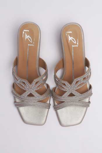 Nidhi Bhandari_Gold Swarovski Embellished Block Heels _Online_at_Aza_Fashions