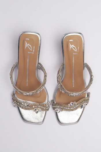 Shop_Nidhi Bhandari_Silver Crystal Embellished Heels _at_Aza_Fashions
