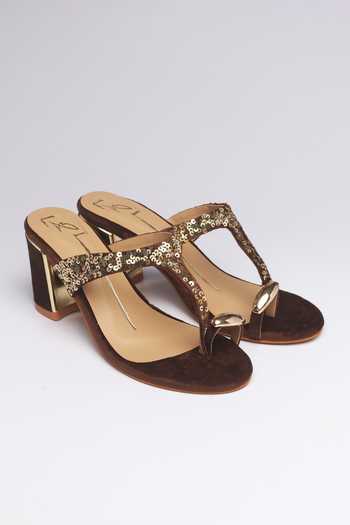 Buy_Nidhi Bhandari_Brown Sequin Work Block Heels _at_Aza_Fashions