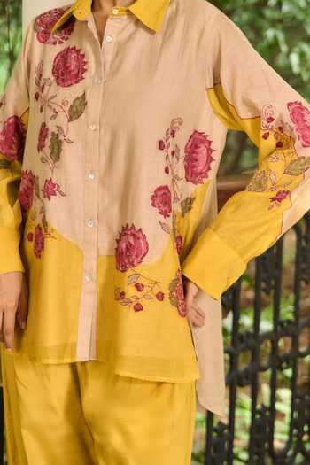 Shop_TA’Assur_Pink Chanderi Button-down Neck Embroidered Shirt And Pant Set _Online_at_Aza_Fashions