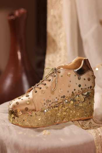 Tiesta_Gold Sitara Sequin Platform Sneakers _at_Aza_Fashions