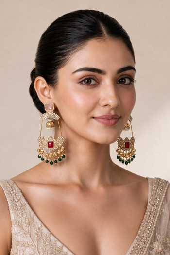 Buy_Vivinia By Vidhi Mehra_Multi Color Kundan Embellished Jhumka Earrings _at_Aza_Fashions