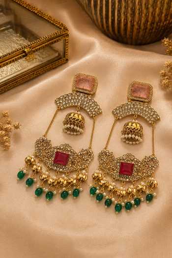 Shop_Vivinia By Vidhi Mehra_Multi Color Kundan Embellished Jhumka Earrings _at_Aza_Fashions