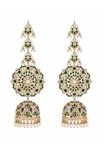 Vivinia By Vidhi Mehra_Gold Plated Stone Jadau Pearl Jhumka Earrings _Online_at_Aza_Fashions