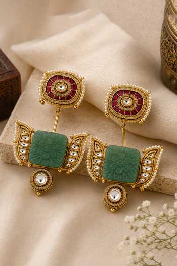 Shop_Vivinia By Vidhi Mehra_Multi Color Handmade Kundan Statement Earrings _at_Aza_Fashions