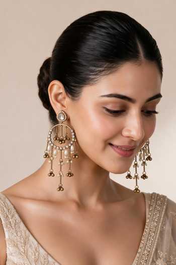 Buy_Vivinia By Vidhi Mehra_Gold Plated Kundan Tassel Drop Earrings _at_Aza_Fashions