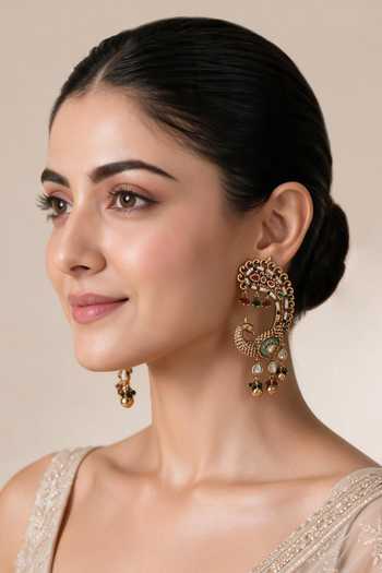 Buy_Vivinia By Vidhi Mehra_Gold Plated Peacock Embellished Earrings _at_Aza_Fashions