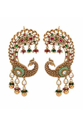 Vivinia By Vidhi Mehra_Gold Plated Peacock Embellished Earrings _Online_at_Aza_Fashions