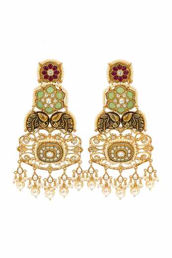 Vivinia By Vidhi Mehra_Multi Color Kundan Pearl Embellished Earrings _Online_at_Aza_Fashions