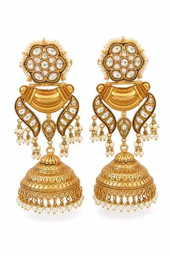 Vivinia By Vidhi Mehra_Gold Plated Kundan Pearl Jhumka Earrings _Online_at_Aza_Fashions