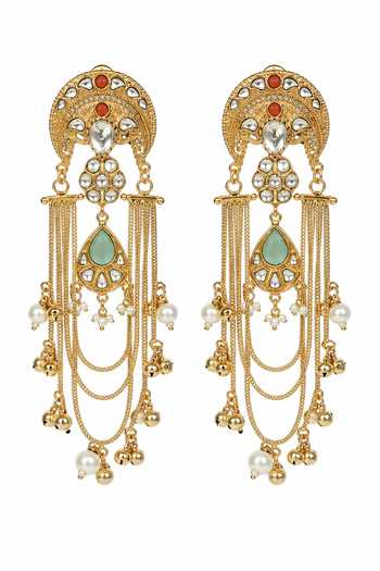 Vivinia By Vidhi Mehra_Multi Color Kundan Chain Drop Tassel Earrings _Online_at_Aza_Fashions
