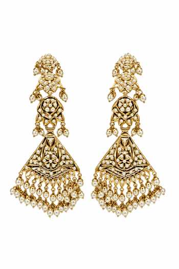 Vivinia By Vidhi Mehra_Gold Plated Jadau Pearl Geometric Earrings _Online_at_Aza_Fashions