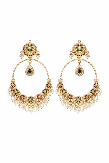 Vivinia By Vidhi Mehra_Multi Color Jadau Pearl Oversized Hoop Earrings _Online_at_Aza_Fashions