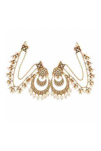 Vivinia By Vidhi Mehra_Gold Plated Kundan Pearl Chandbali Earrings With Chains _Online_at_Aza_Fashions