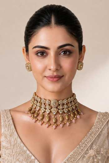 Buy_Vivinia By Vidhi Mehra_Gold Plated Kundan Embellished Choker Set _at_Aza_Fashions
