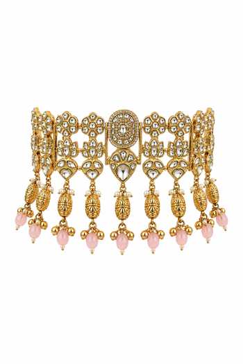 Shop_Vivinia By Vidhi Mehra_Gold Plated Kundan Embellished Choker Set _Online_at_Aza_Fashions