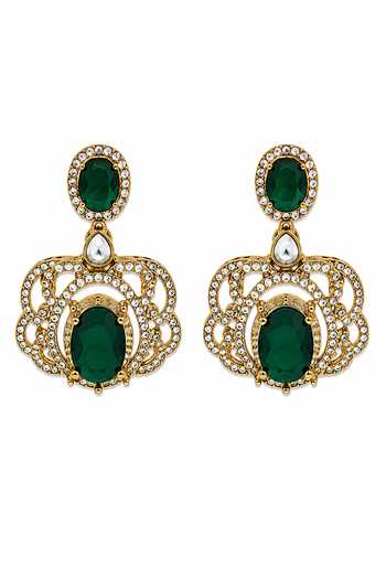 Buy_Vivinia By Vidhi Mehra_Emerald Green Moissanite Three-layered Necklace Set _Online_at_Aza_Fashions