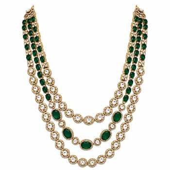 Vivinia By Vidhi Mehra_Emerald Green Moissanite Three-layered Necklace Set _at_Aza_Fashions