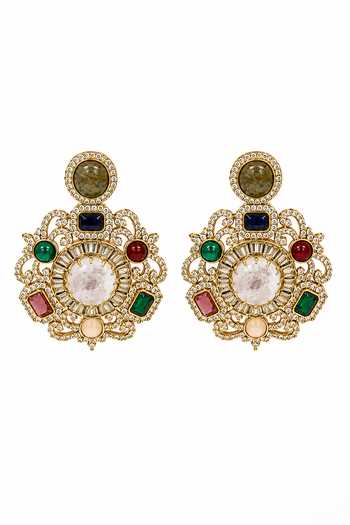 Shop_Vivinia By Vidhi Mehra_Multi Color Semi-precious Stone Moissanite Choker Set _Online_at_Aza_Fashions