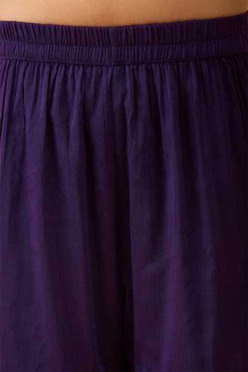 StyloBug_Purple Polyester, Net Embroidered Flared Kurta Sharara Set 