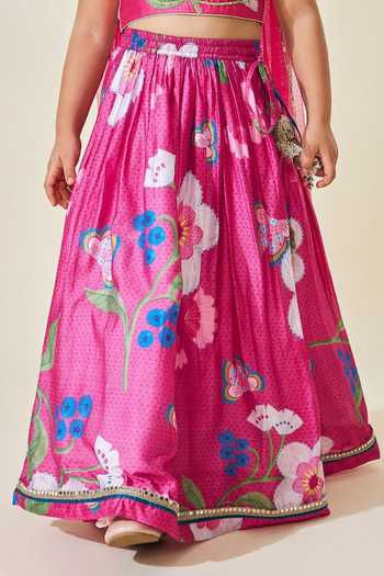 Joey & Pooh_Pink Cotton, Chanderi, Voile Rumi Printed Skirt Set _at_Aza_Fashions