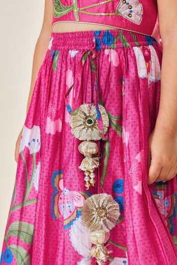 Buy_Joey & Pooh_Pink Cotton, Chanderi, Voile Rumi Printed Skirt Set 